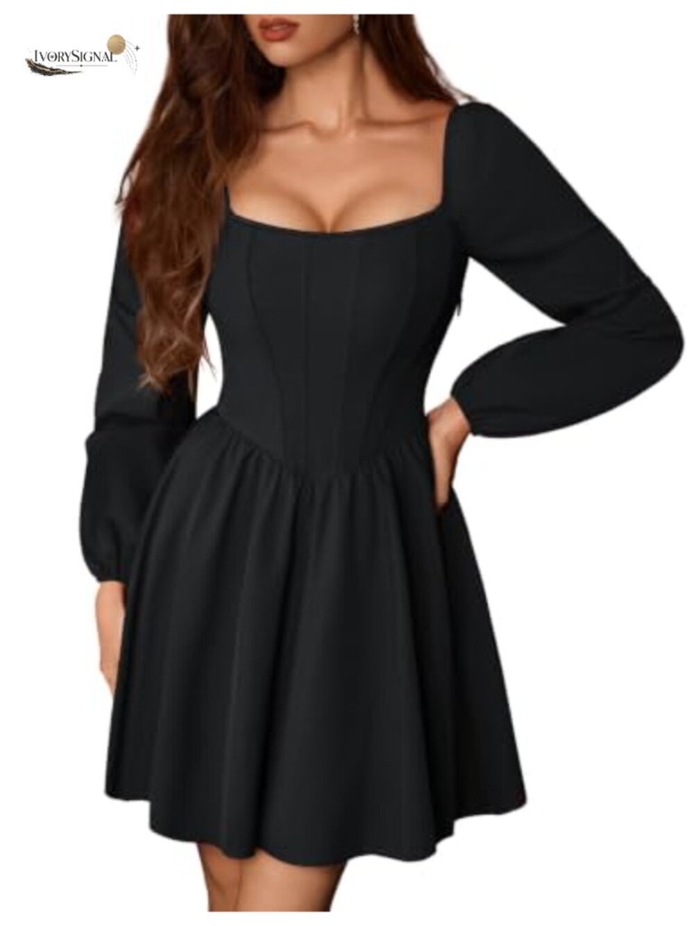 Renaissance Corset Mini Dress Long Puff Sleeve Square Neck Party
